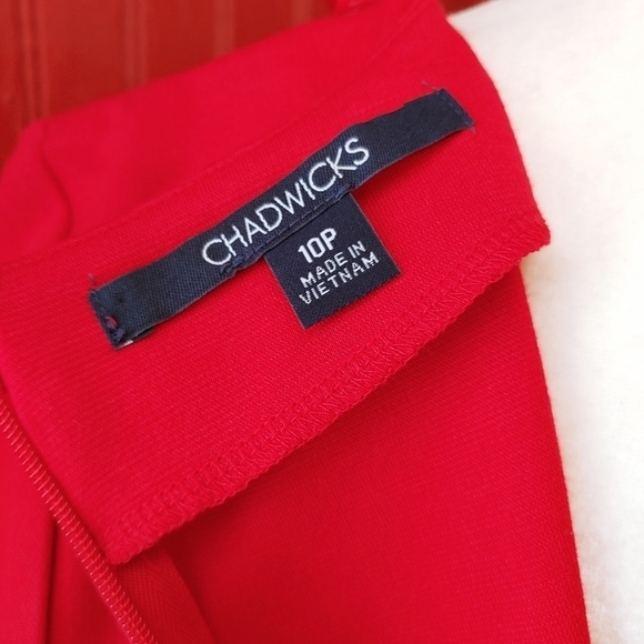 Chadwick Red Knit Dress Pearl Accents 10 - Picture 5 of 6